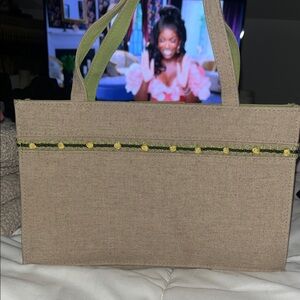 Elegant Tan Tote Bag with Floral Accents